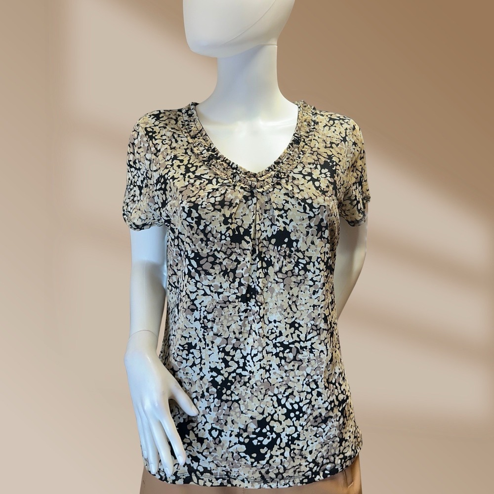 212 Collection Ladies Black Beige Print Dress Casual Stylish Versatile Top Sz M